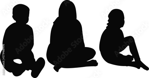 three children saitting, silhouette vector photo