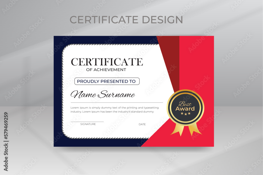 Modern Certificate of Achievement Appreciation Template Design With Luxury Badges and Clean Modern Pattern Background Ready Print