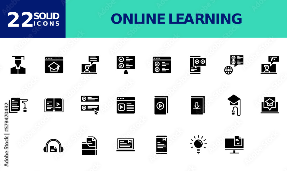 Icon Pack Online Learning, Study, Online School. editable file and color.