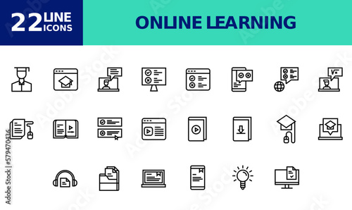 Icon Pack Online Learning, Study, Online School. editable file and color.