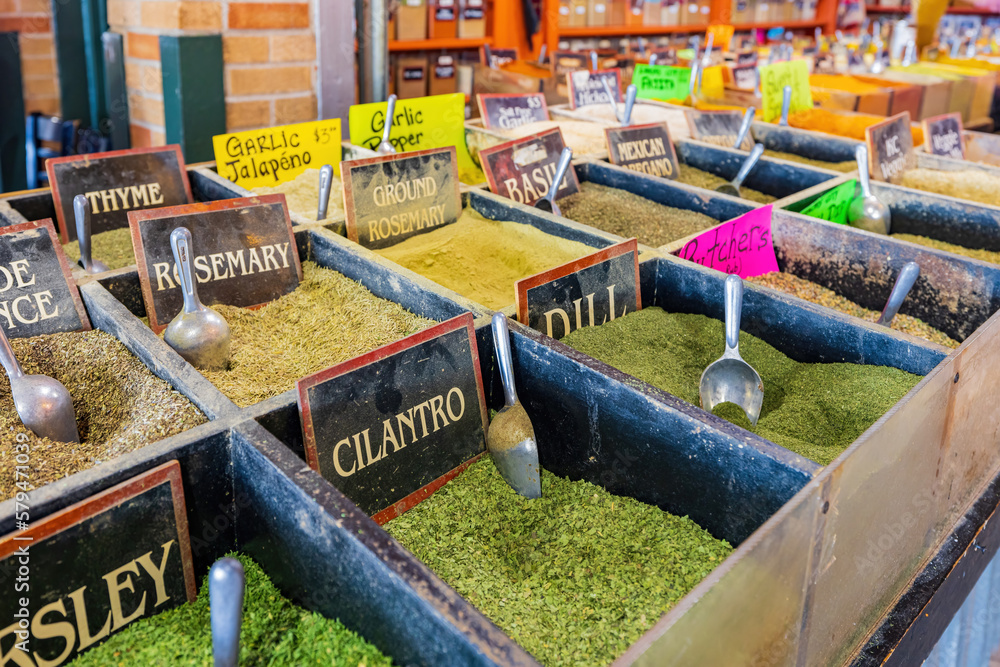 Close up shot of many spicys selling in the City Market