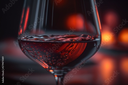 Macro red wine on black background, abstract splashing. AI Generation
