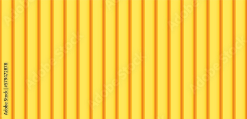 Vector vertical yellow line metal wall seamless pattern. Plastic siding 3d texture. Metallic orange striped fence background. Roof construction template. Metal corrugated board
