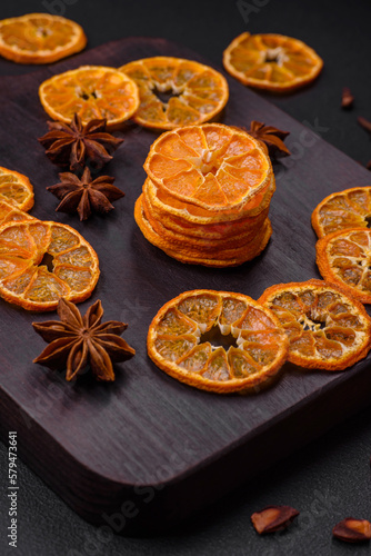 Dried round shape slices of bright orange color tangerine