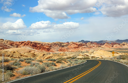 The road and Rainbow Vista - Valley of Fire State Park, Nevada