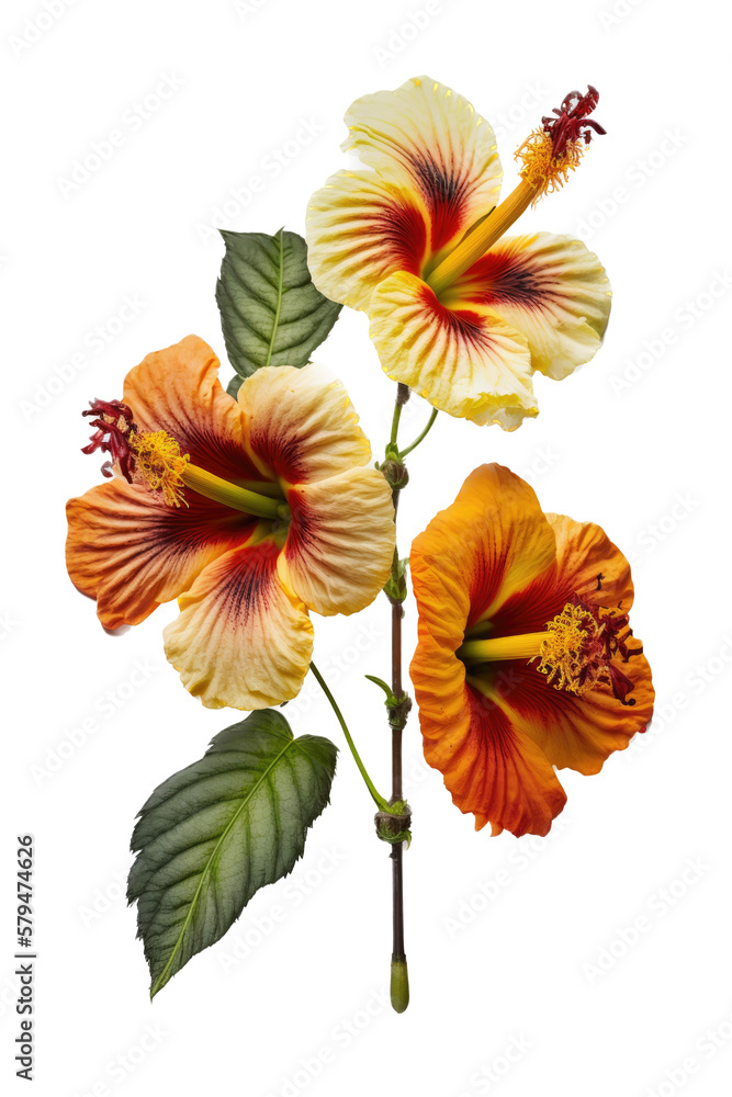 three isolated yellow, red, pink hibiscus flowers photo style, spring, decorative floral illustration, transparent background, png, horizontal, vertical, floral, tropical, generative ai three isolated yellow, red, pink hibiscus flowers photo style, spring, decorative floral illustration, transparent background, png, horizontal, vertical, floral, tropical, generative ai