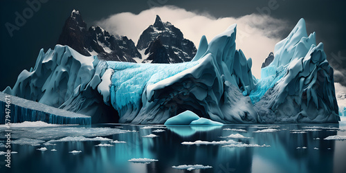 Global warming and climate change concept. Illustration of melting glaciers and icebergs. Generative AI