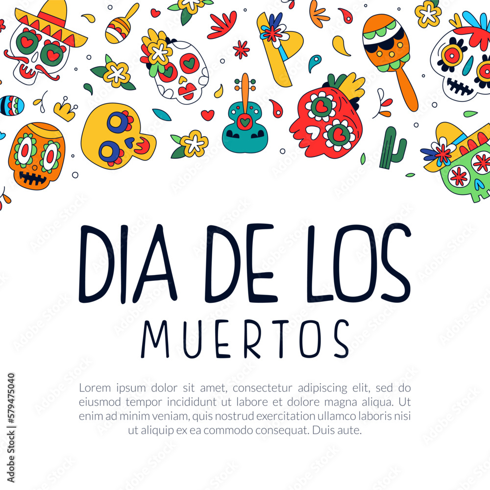Dia de Los Muertos banner. Day of the dead Mexican festival greeting card, invitation, party poster vector