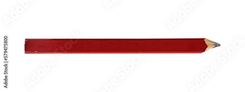 red used carpenter pencil close up, isolated on white with clipping path