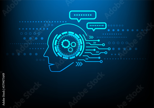 Chat with ai, Chat GPT. Technology communication, blue background futuristic. Future cooperation. AI thinking. Modern design 