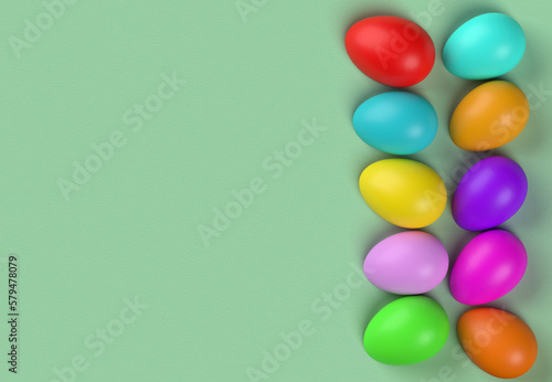 Happy easter text Message with colorful decorated eggs over paper background.