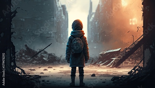 Fotografie Destroyed city post- apocalypse concept