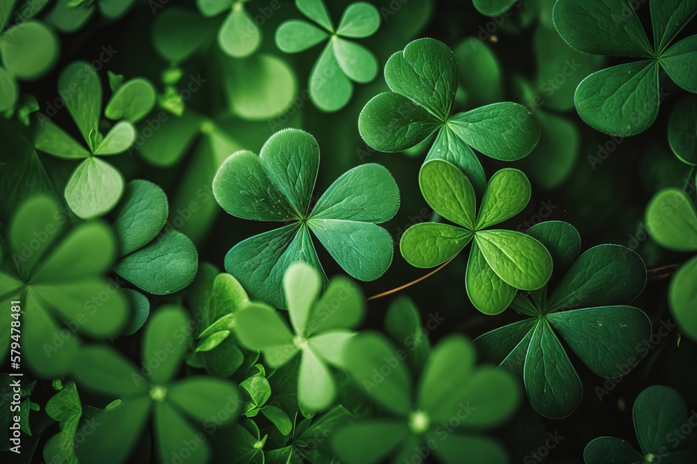 a close up of a bunch of green clovers, background full of lucky clovers, art illustration a close up of a bunch of green clovers, background full of lucky clovers, art illustration