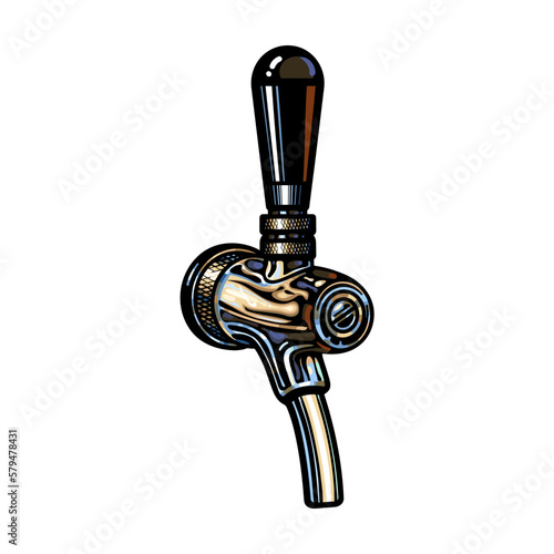 Beer tap three quarter view. Hand drawn vector illustration isolated on white background.