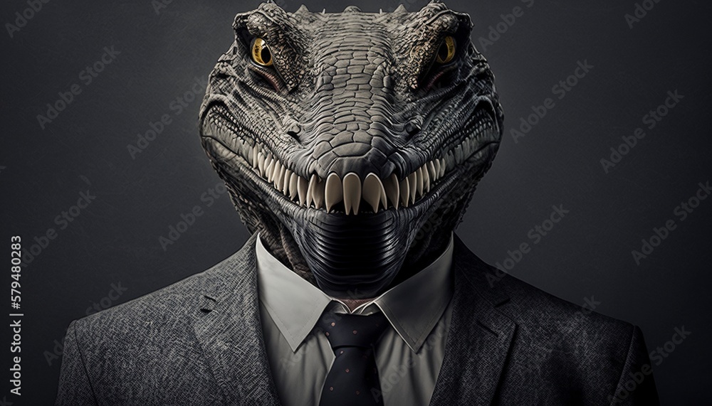 Beastly Ambition: Businessman in a Suit with Aligator or Crocodile Head Beastly Ambition: Businessman in a Suit with Aligator or Crocodile Head