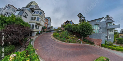 San Francisco Panorama Bird view to curved Lombard Street photo