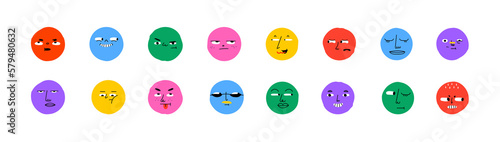 Bild auf Leinwand Colorful cartoon character face circle illustration set