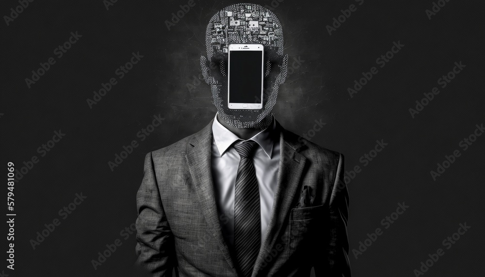 Beastly Ambition: Businessman in a Suit with Phone Head Beastly Ambition: Businessman in a Suit with Phone Head