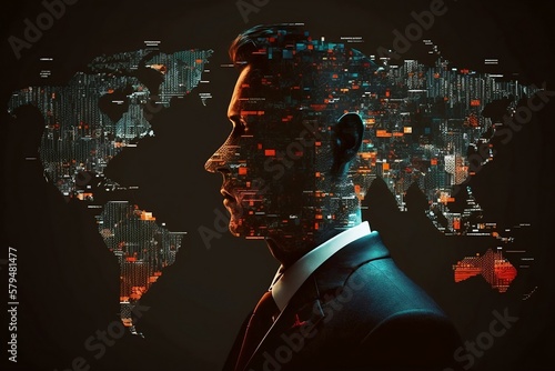 Abstract businessman on the world map. Generative ai photo