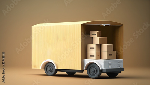 Realistic 3d delivery van with box cargo delivery and online shopping, Generative AI