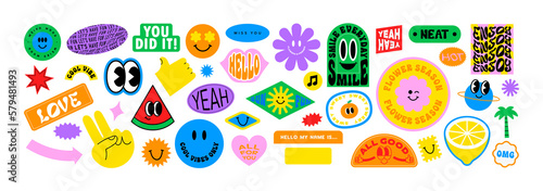 Leinwand Poster Colorful happy smiling face label shape set