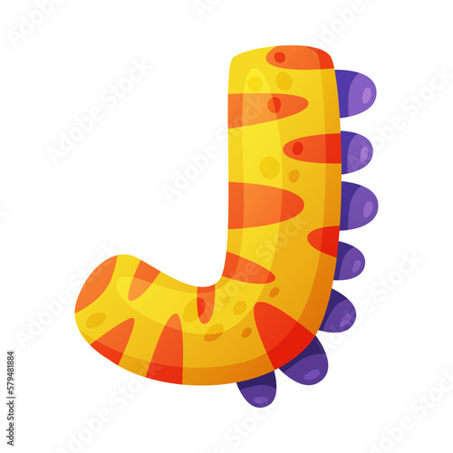 J consonant letter dino font. Dinosaur alphabet, cute dino effect colorful letter sign, abc for kids, nursery, birthday party design cartoon vector illustration