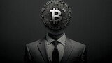 Beastly Ambition: Businessman in a Suit with Bitcoin Head