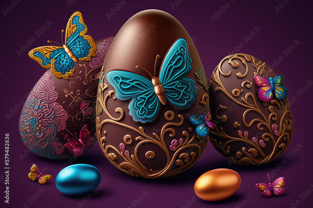 Easter chocolate eggs illustration created using generative AI. Easter chocolate eggs illustration created using generative AI.