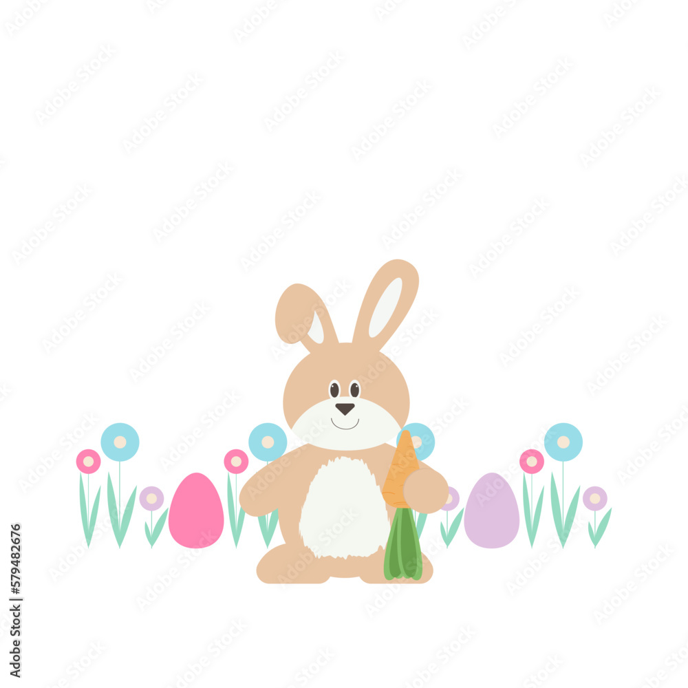 Easter bunny with eggs on the lawn. Vector illustration. Easter bunny with eggs on the lawn. Vector illustration.