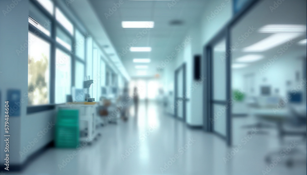 De-focused hospital and clinic interior background, blurred background, Generative AI