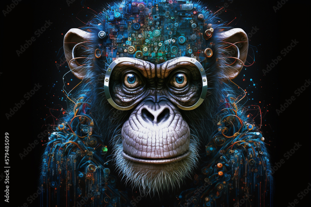 Monkey futuristic android or AI robot digital intelligence