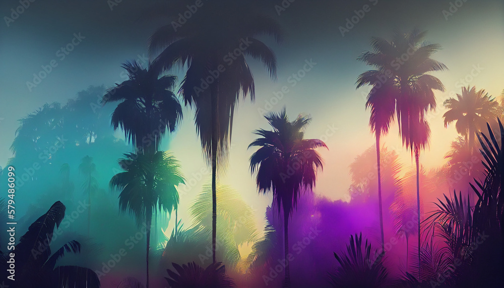 Gradient of color in the mist tropical unk shadow, generative ai