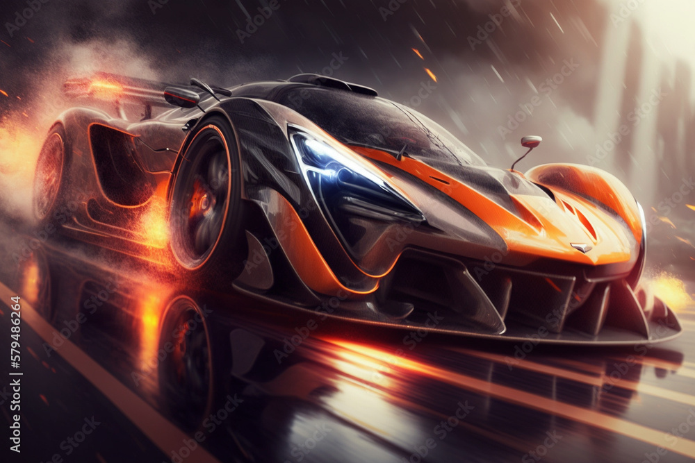 Super fast car automobile concept design with fire. Luxury speed race ...