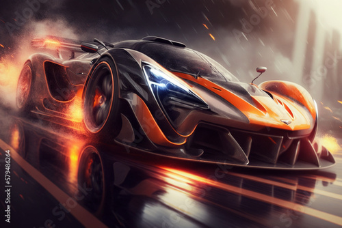 Super fast car automobile concept design with fire. Luxury speed race car automotive concept with flames. Ai generated