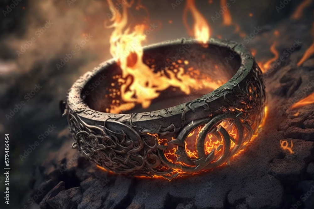 Lava and fire ring similar to lord of the rings movie with intricate ...