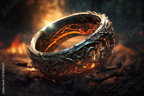 Lava and fire ring similar to lord of the rings movie with intricate design. Ai generated photo