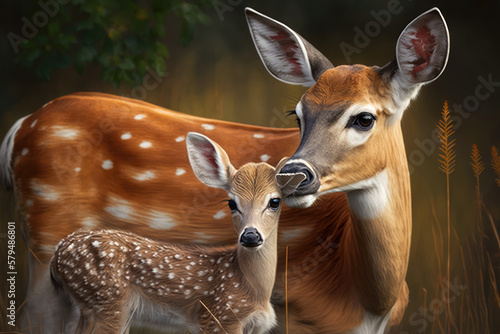 White Tailed Deer with Her Fawn