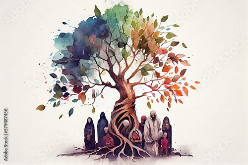 Religious Roots, watercolor style. Generative AI photo