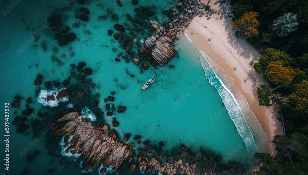 Drone shot of a beautiful beach, generative AI