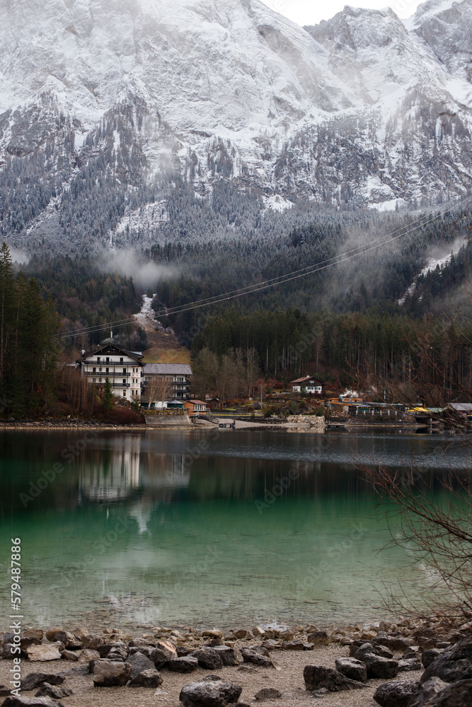 Bavarian Mountain Lake Landscape.beautiful mountain landscape near a mountain lake with transparent water