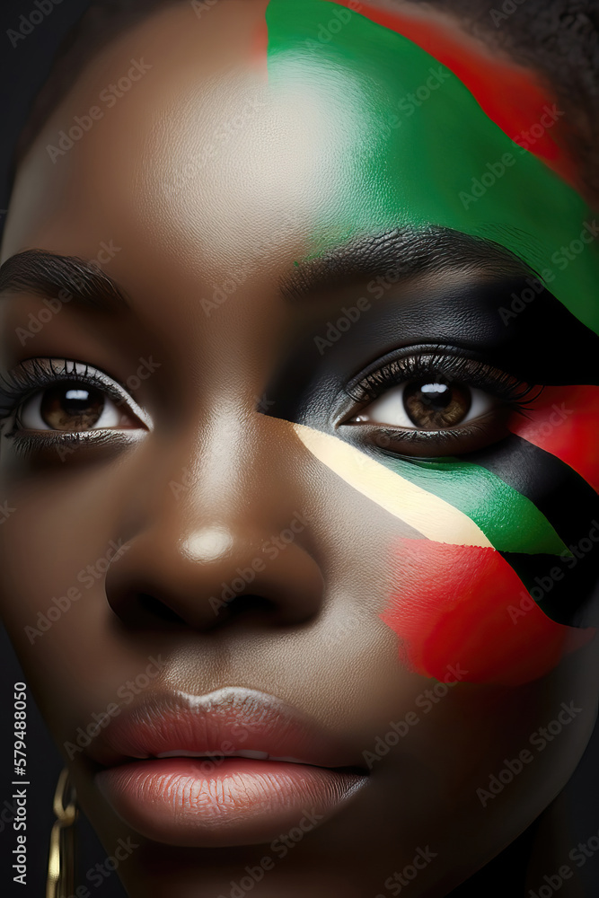 AI generated close up photography of creative makeup in Pan-African colours