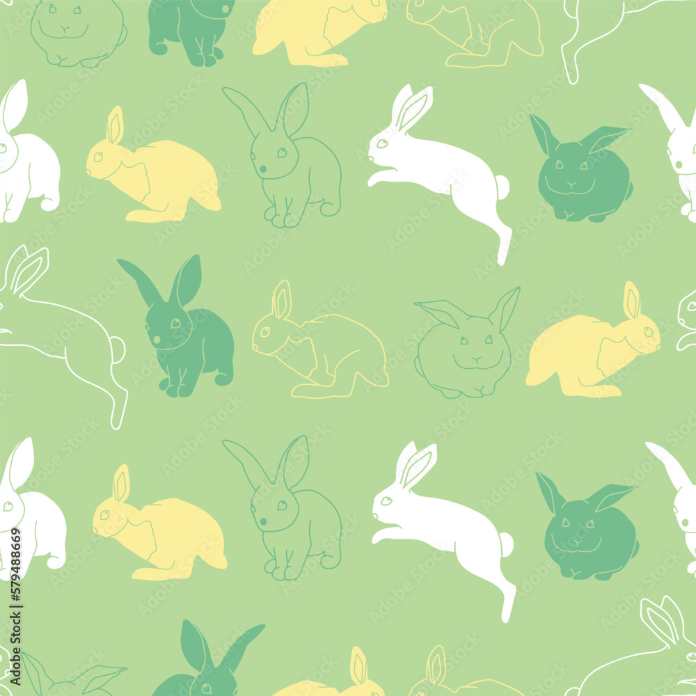 Green bunnies background pattern. Happy Easter Vector pattern.