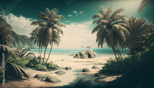 Palms and beach retro style © Damien