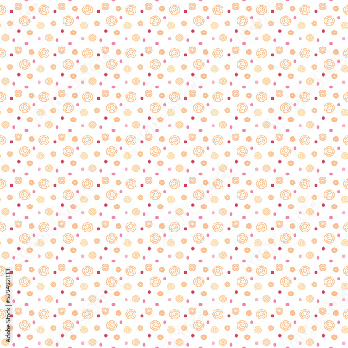 Geometric background from pink dots and orange circles. Seamless pattern.