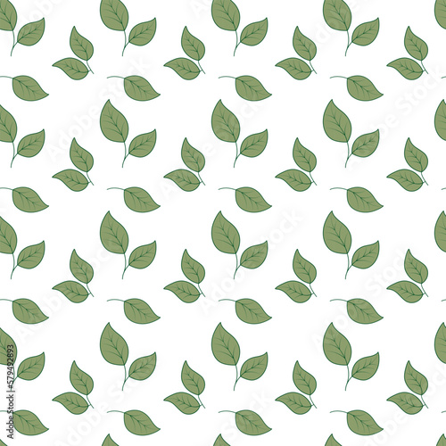 Seamless pattern of green leaves. Spring background