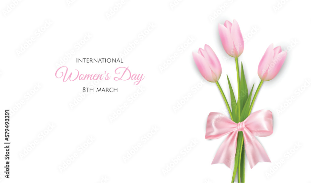 Mother's Day greeting card. Vector banner with pink tulips
