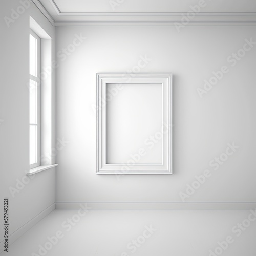 Blank and White  An Empty Room with an Artistic Wall Display of Pictures and Frames  Generative AI