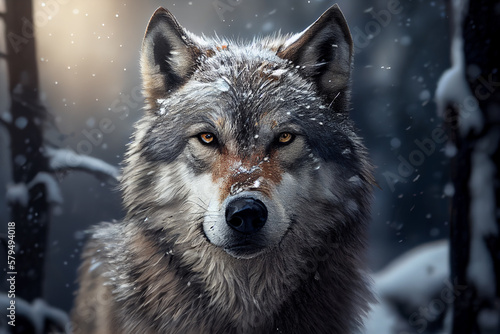 Portrait of dangerous alpha wolf. generative AI