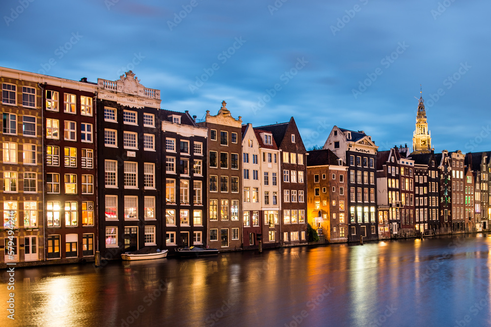 canal in amsterdam  at night 