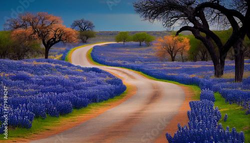 Beautiful Blue Bonnet Flower Fields Generative AI